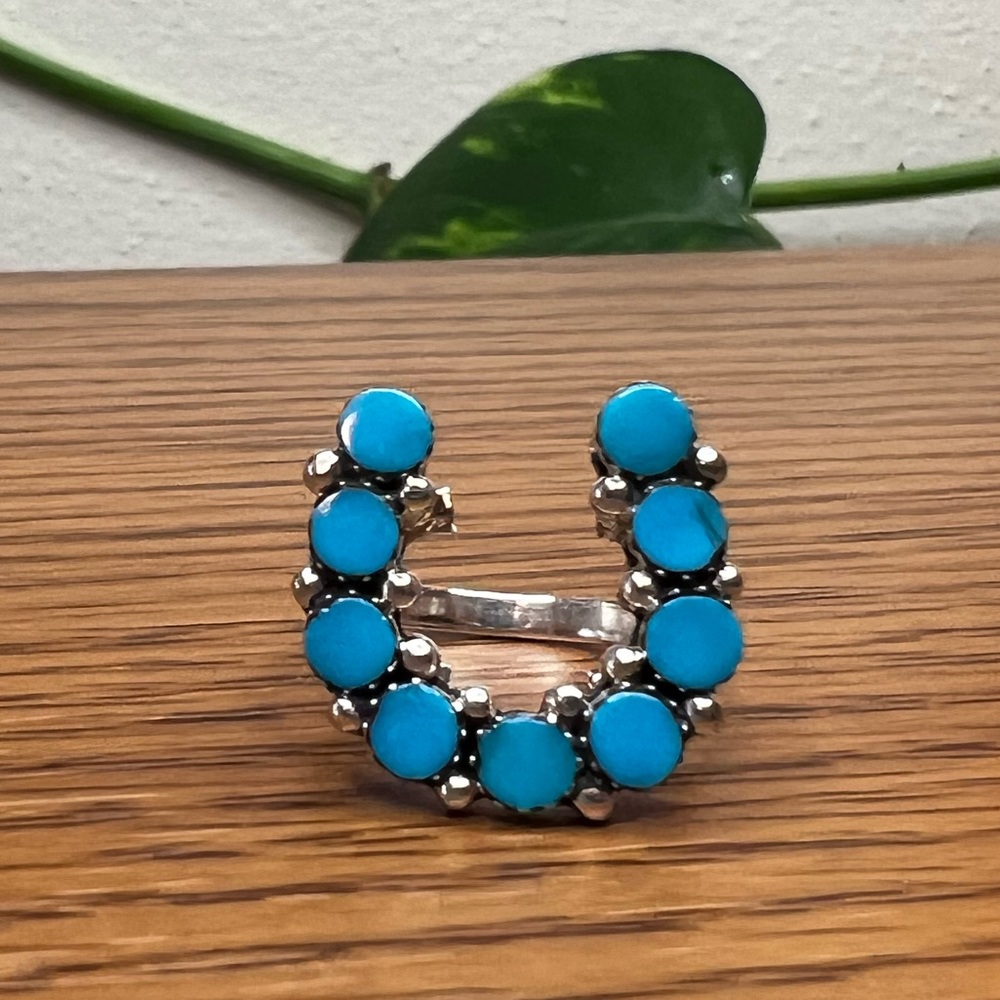 🩵 Turquoise Horseshoe Ring, Sterling Silver, Size 7, New with Original Blue Box - Picture 11 of 15